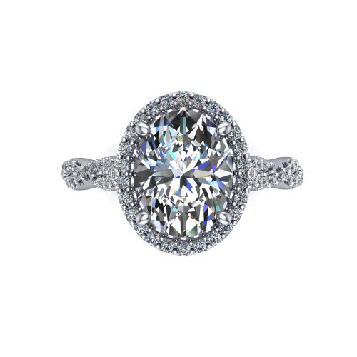 Dahlia Oval Shape Halo Engagement Ring in 14K White Gold