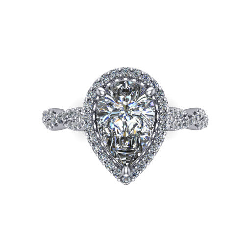 Dahlia Pear Shape Halo Engagement Ring in 14K White Gold