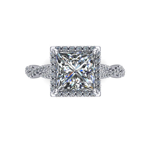 Dahlia Princess Shape Halo Engagement Ring in Platinum