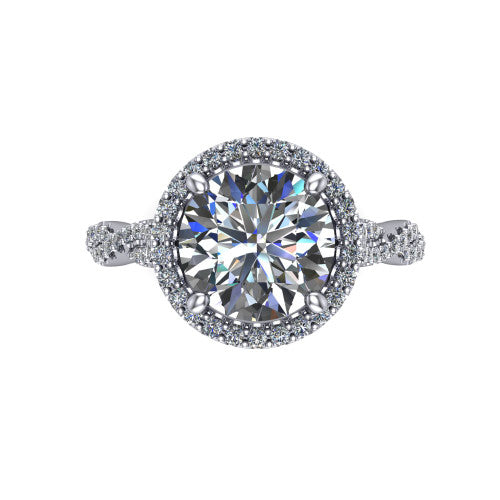 Dahlia Round Shape Halo Engagement Ring in 14K White Gold