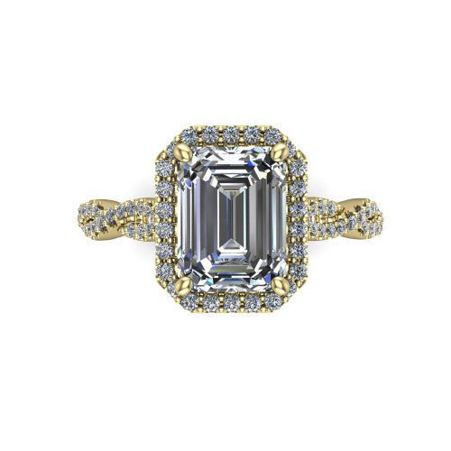 Dahlia Emerald Shape Halo Engagement Ring in 14K Yellow Gold