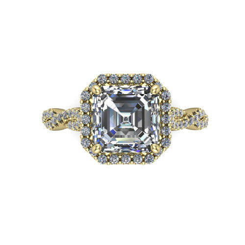 Dahlia Square Emerald Shape Halo Engagement Ring in 18K Yellow Gold