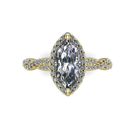 Dahlia Marquise Shape Halo Engagement Ring in 14K Yellow Gold