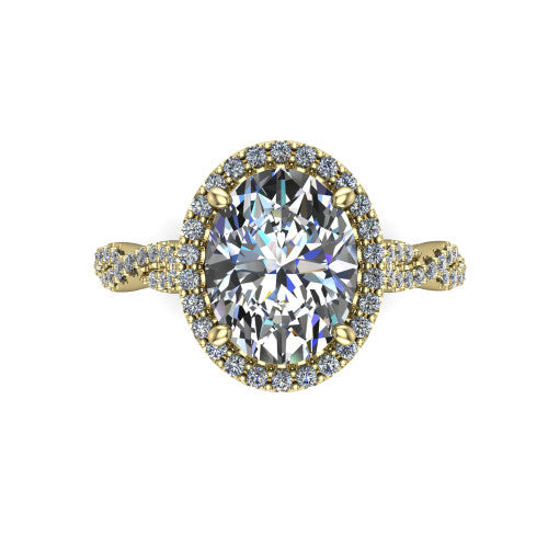 Dahlia Oval Shape Halo Engagement Ring in 14K Yellow Gold