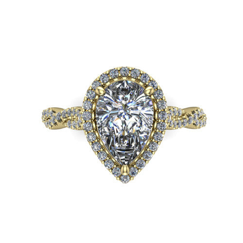 Dahlia Pear Shape Halo Engagement Ring in 14K Yellow Gold
