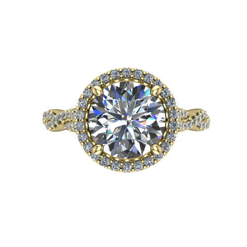 Dahlia Round Shape Halo Engagement Ring in 14K Yellow Gold