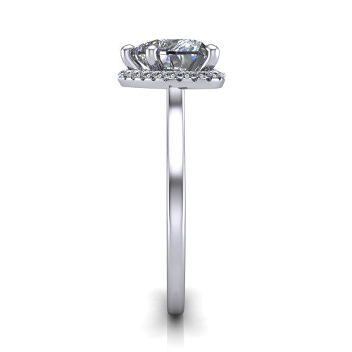 Makenzie heart halo engagement ring in 18K White Gold, side profile showing the hidden heart detail and thin band