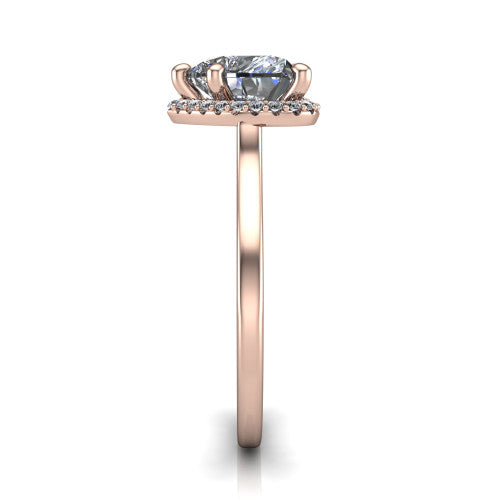 Makenzie heart halo engagement ring in 18K Rose Gold, side profile showing the hidden heart detail and thin band