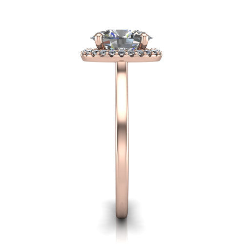 Makenzie oval halo engagement ring in 14K Rose Gold, side profile showing the hidden heart detail and thin band