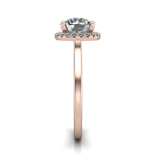 Makenzie round halo engagement ring in 14K Rose Gold, side profile showing the hidden heart detail and thin band