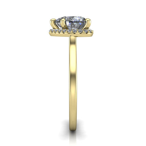 Makenzie heart halo engagement ring in 14K Yellow Gold, side profile showing the hidden heart detail and thin band