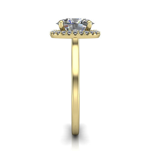 Makenzie oval halo engagement ring in 14K Yellow Gold, side profile showing the hidden heart detail and thin band