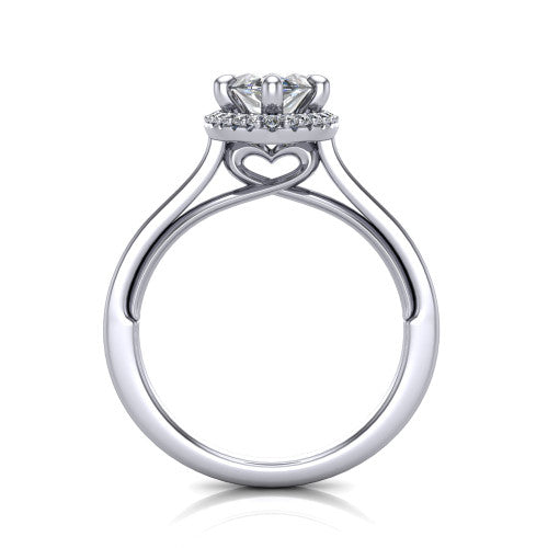 Makenzie marquise halo engagement ring in 14K White Gold, through-finger front profile showing the hidden heart in the gallery