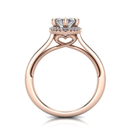 Makenzie marquise halo engagement ring in 14K Rose Gold, through-finger front profile showing the hidden heart in the gallery
