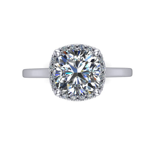 Makenzie cushion halo engagement ring in Platinum, top-down view showing the cushion center diamond framed by a pave halo