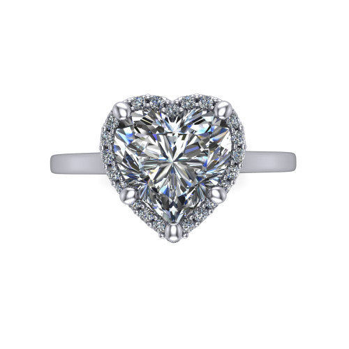 Makenzie heart halo engagement ring in Platinum, top-down view showing the heart center diamond framed by a pave halo