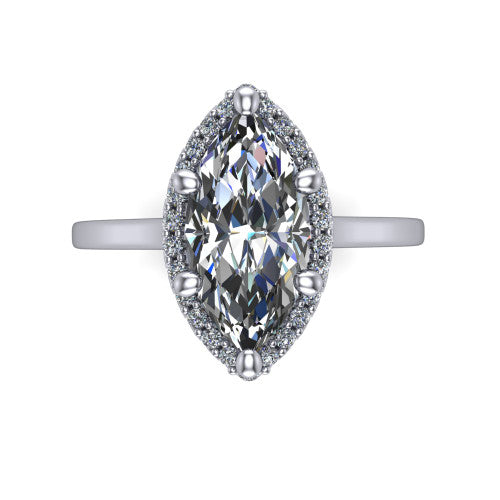 Makenzie marquise halo engagement ring in Platinum, top-down view showing the marquise center diamond framed by a pave halo