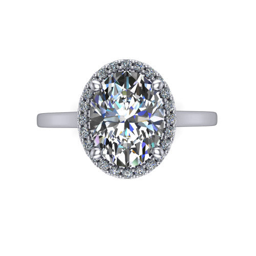 Makenzie oval halo engagement ring in 14K White Gold, top-down view showing the oval center diamond framed by a pave halo
