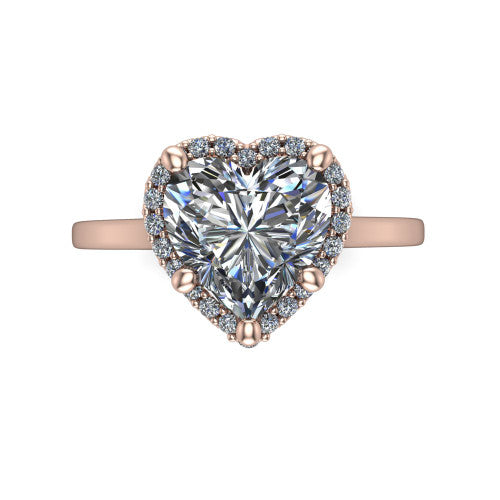 Makenzie heart halo engagement ring in 14K Rose Gold, top-down view showing the heart center diamond framed by a pave halo