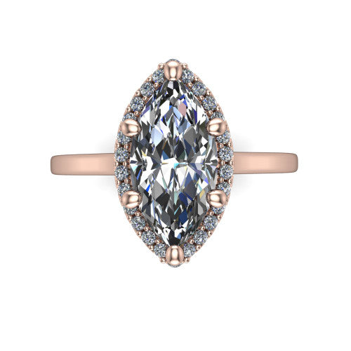 Makenzie marquise halo engagement ring in 14K Rose Gold, top-down view showing the marquise center diamond framed by a pave halo