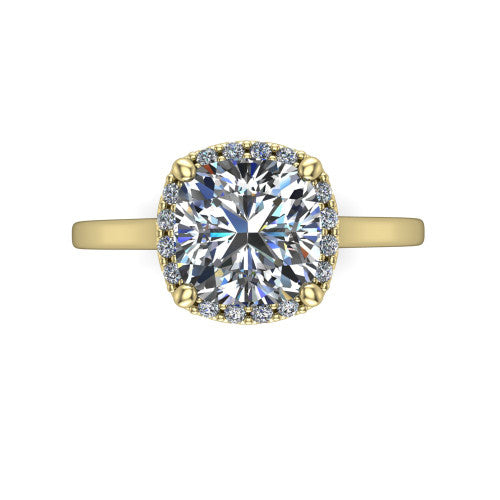 Makenzie cushion halo engagement ring in 14K Yellow Gold, top-down view showing the cushion center diamond framed by a pave halo