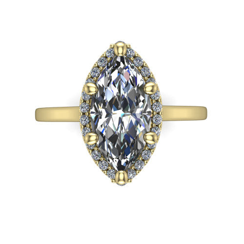 Makenzie marquise halo engagement ring in 14K Yellow Gold, top-down view showing the marquise center diamond framed by a pave halo