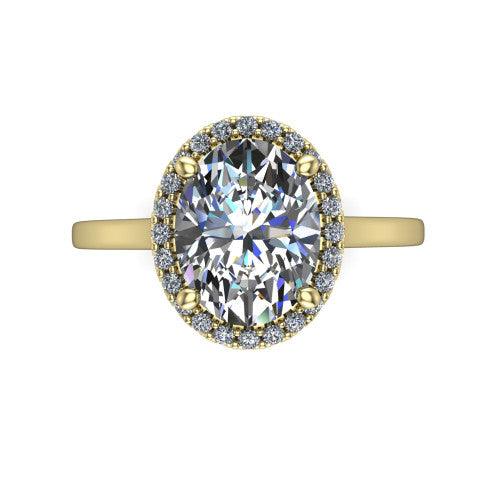 Makenzie oval halo engagement ring in 18K Yellow Gold, top-down view showing the oval center diamond framed by a pave halo