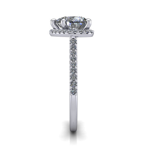 Palmer heart halo engagement ring in 14K White Gold, side profile showing the hidden heart detail and pave band