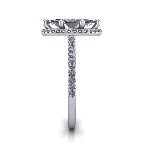 Palmer marquise halo engagement ring in 18K White Gold, side profile showing the hidden heart detail and pave band