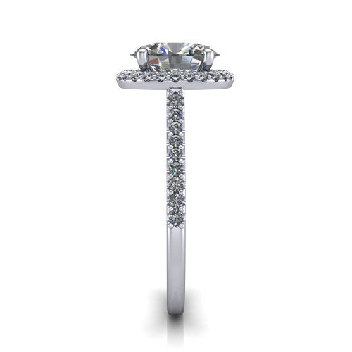 Palmer oval halo engagement ring in 14K White Gold, side profile showing the hidden heart detail and pave band