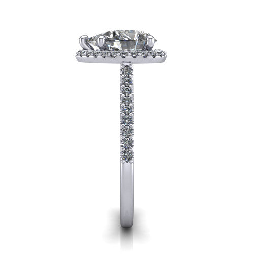 Palmer pear halo engagement ring in 14K White Gold, side profile showing the hidden heart detail and pave band