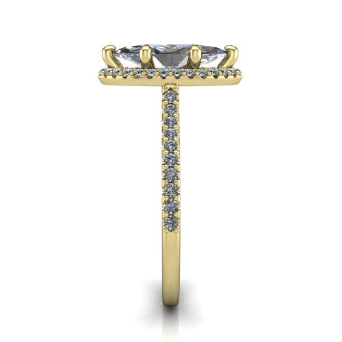 Palmer marquise halo engagement ring in 14K Yellow Gold, side profile showing the hidden heart detail and pave band