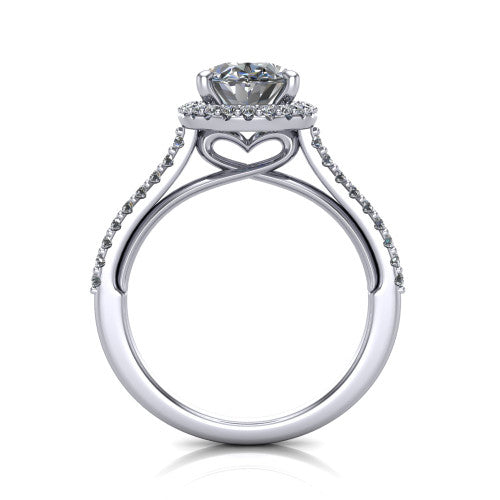 Palmer oval halo engagement ring in 14K White Gold, through-finger front profile showing the concealed heart in the basket