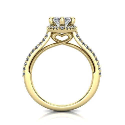 Palmer marquise halo engagement ring in 14K Yellow Gold, through-finger front profile showing the concealed heart in the basket