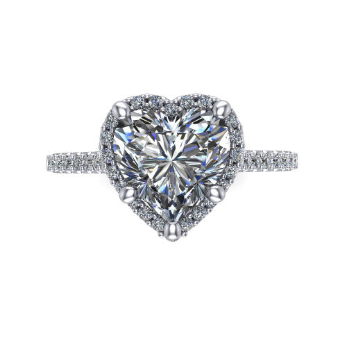 Palmer heart halo engagement ring in 18K White Gold, top-down view showing the heart center diamond framed by a pave halo