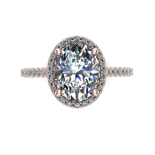Palmer oval halo engagement ring in 14K Rose Gold, top-down view showing the oval center diamond framed by a pave halo