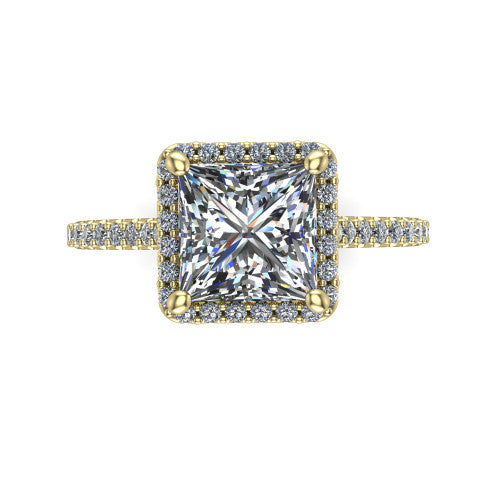 Palmer princess halo engagement ring in 14K Yellow Gold, top-down view showing the princess center diamond framed by a pave halo