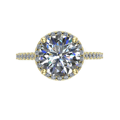 Palmer round halo engagement ring in 18K Yellow Gold, top-down view showing the round center diamond framed by a pave halo