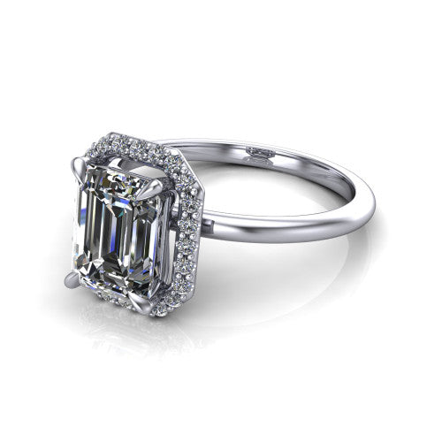 Carmen Emerald Shape Halo Engagement Ring in 14K White Gold