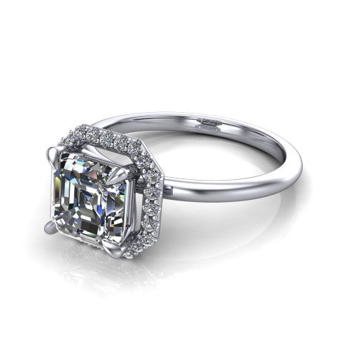 Carmen Square Emerald Shape Halo Engagement Ring in 14K White Gold