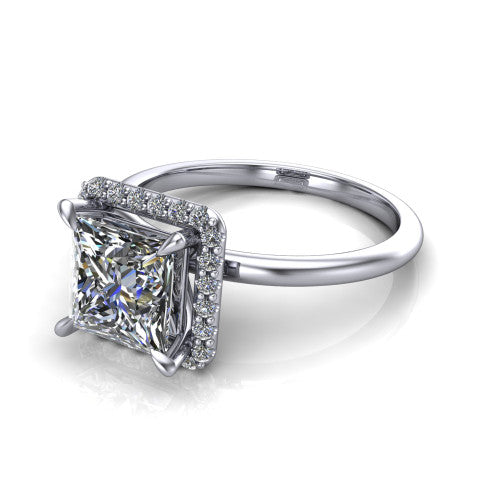 Carmen Princess Shape Halo Engagement Ring in 14K White Gold