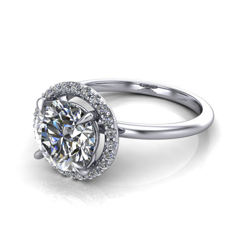 Carmen Round Shape Halo Engagement Ring in 14K White Gold