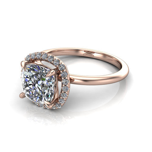 Carmen Cushion Shape Halo Engagement Ring in 14K Rose Gold