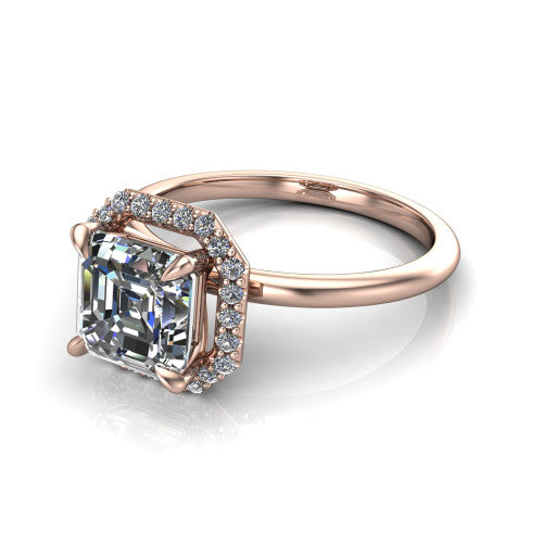 Carmen Square Emerald Shape Halo Engagement Ring in 18K Rose Gold