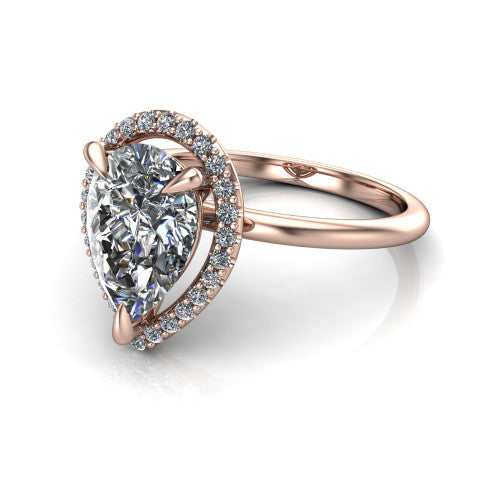 Carmen Pear Shape Halo Engagement Ring in 18K Rose Gold