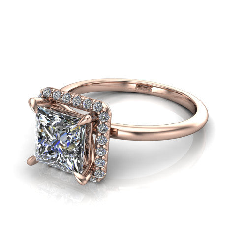 Carmen Princess Shape Halo Engagement Ring in 18K Rose Gold