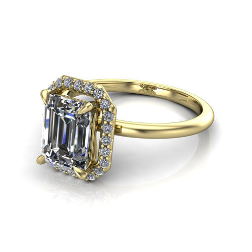 Carmen Emerald Shape Halo Engagement Ring in 14K Yellow Gold