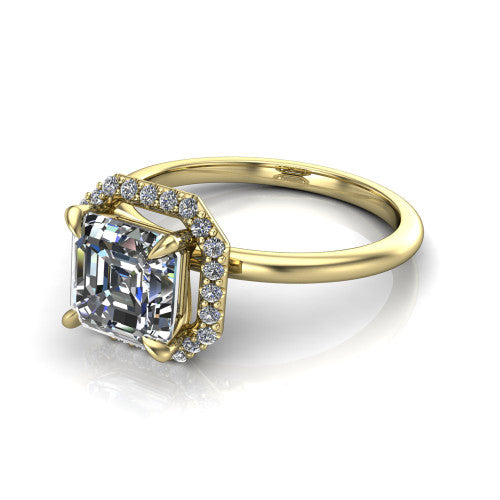 Carmen Square Emerald Shape Halo Engagement Ring in 14K Yellow Gold