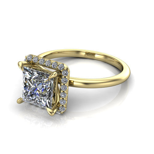 Carmen Princess Shape Halo Engagement Ring in 18K Yellow Gold