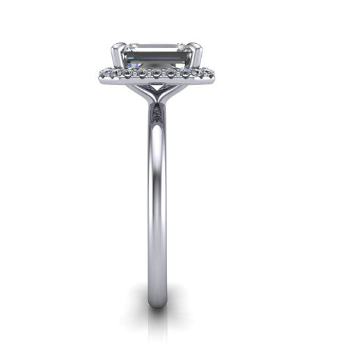 Carmen Emerald Shape Halo Engagement Ring in Platinum